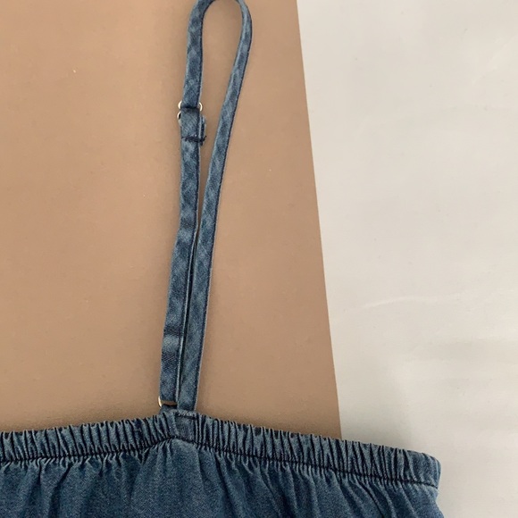 EXPRESS | Denim Square Neck Tiered Mini Dress - Picture 12 of 17